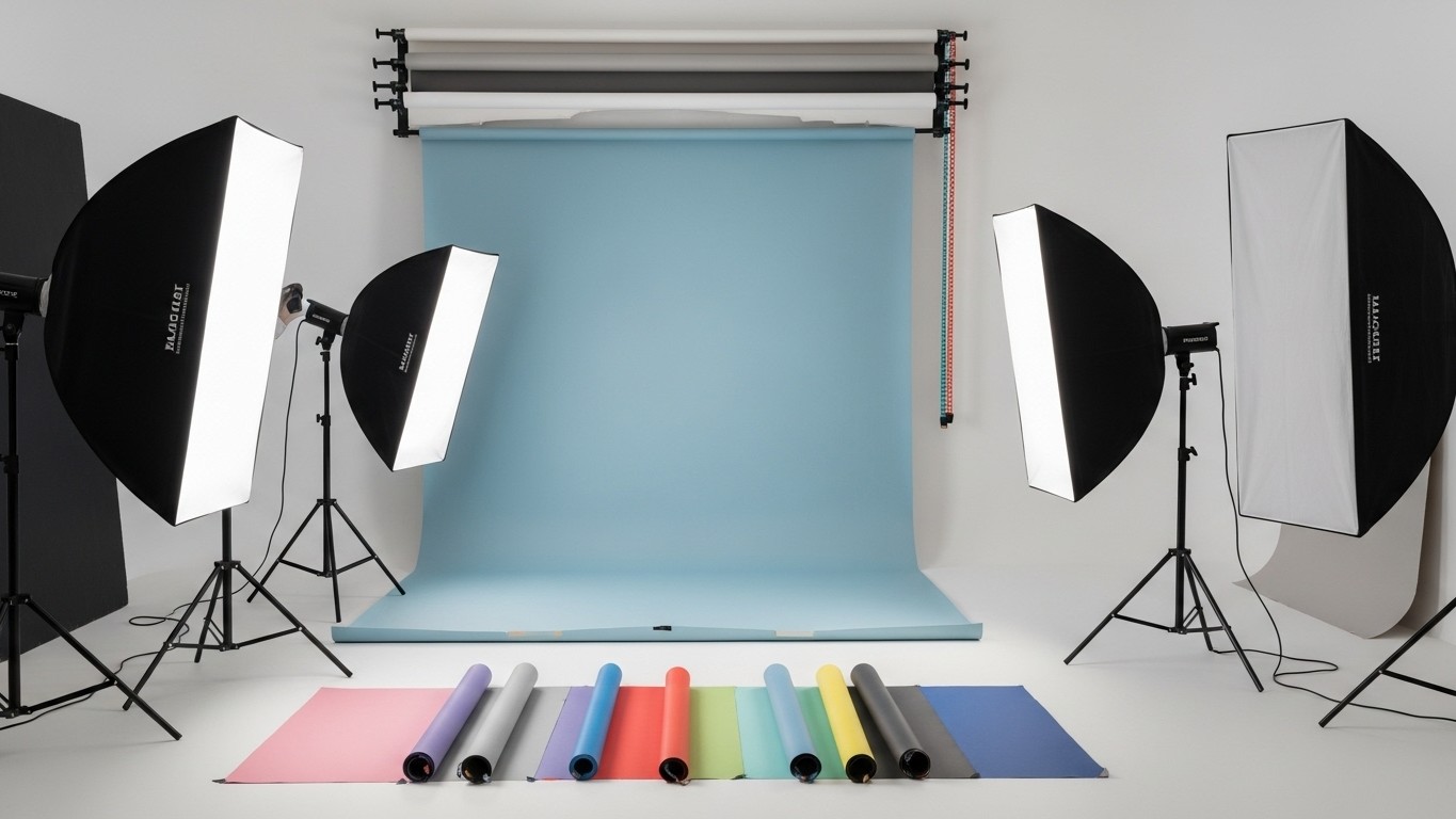 Na zdjęciu proces zastanawiania się, jakie tło fotograficzne wybrać do fotografii produktowej.